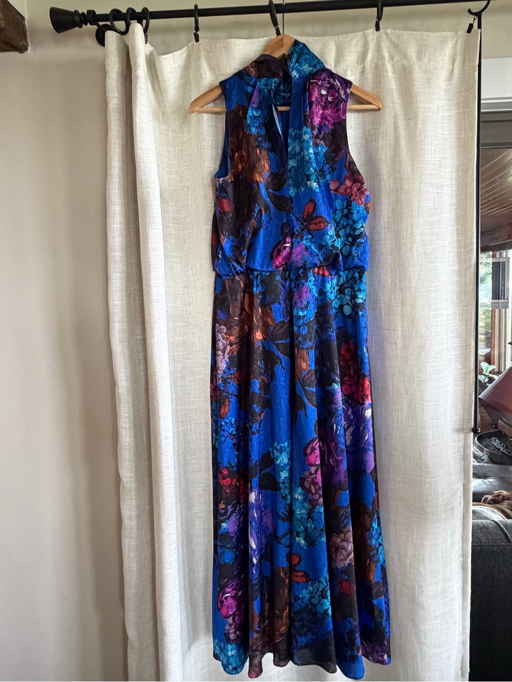 London Times Blue Floral Maxi Dress with Multicolor Blooms